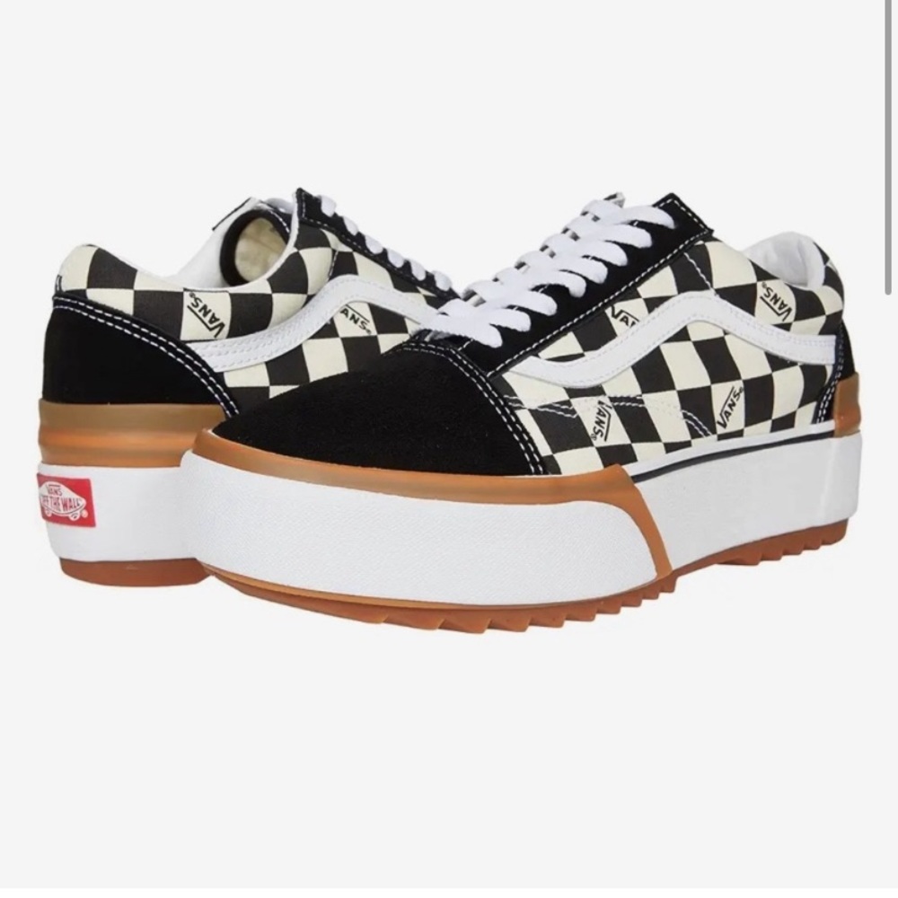 VANS OLD SCHOOL STACKED
CHECKERED SHOE SNEAKERS black white Men's 5.5 /Women's 7